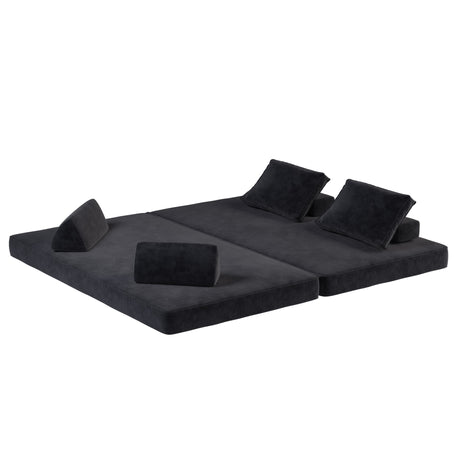 Multifunctional Convertible Sofa Bed With 2 Tumbler Backrests And 2 Pillows, Deep Seat Couch