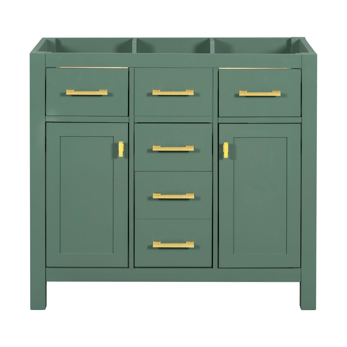 Freestanding Bathroom Vanity With 4 Drawers & 2 Cabinets - Green