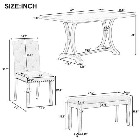 Dining Table Set With 4 Upholstered Chairs And Bench