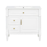 Freestanding Bathroom Vanity With Sink, Adjustable Shelf, Flip Drawer