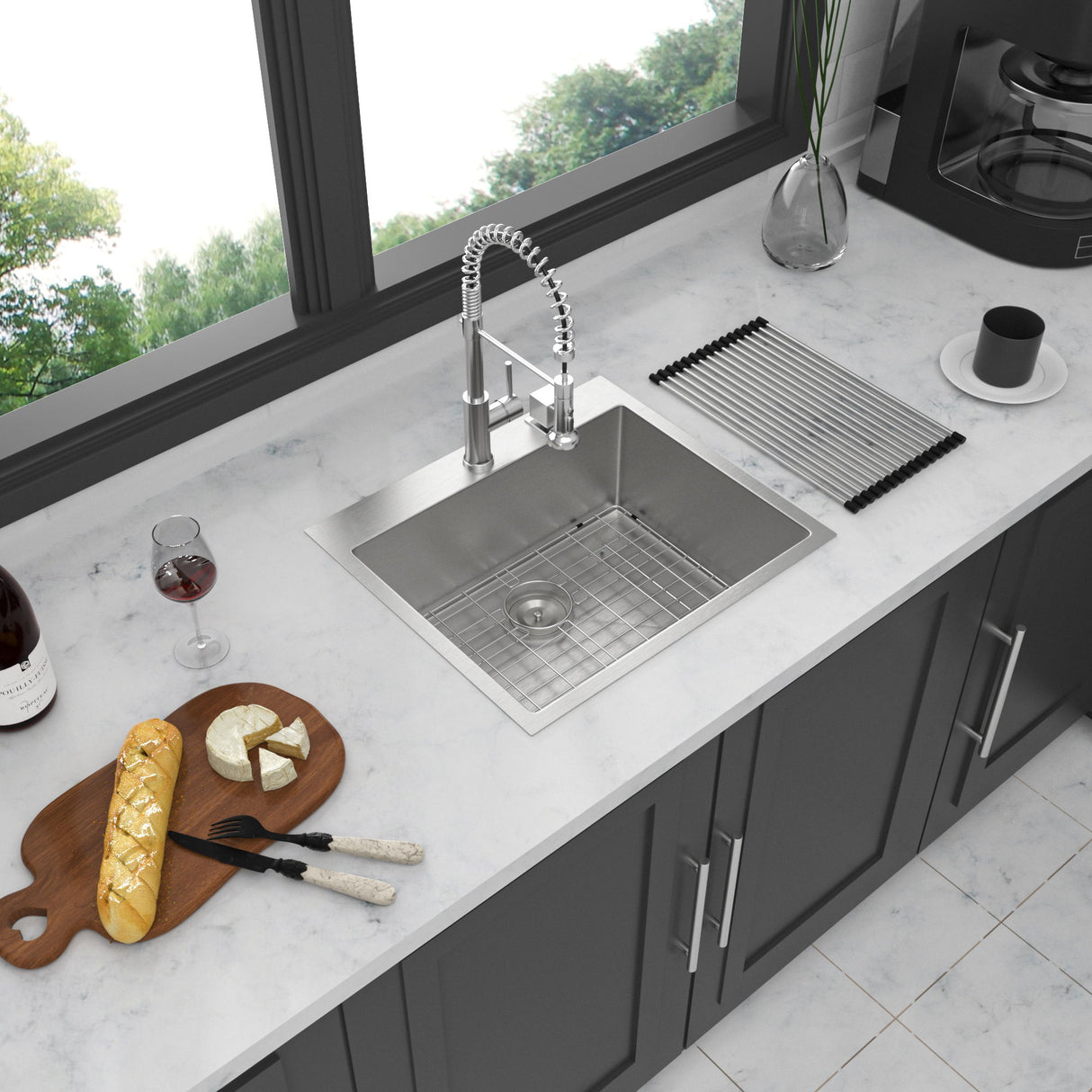 Drop In Kitchen Sink, 16 Gauge Stainless Steel, Single Bowl, Topmount Basin