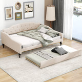 Upholstered Tufted Full Size Daybed With Twin Trundle - Beige