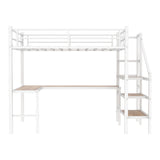 Loft Bed & L-Shaped Desk, Large Storage Space
