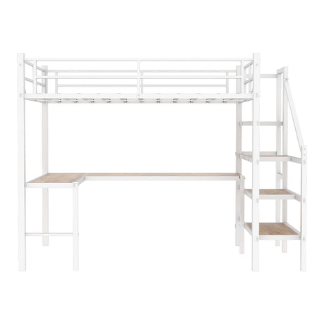 Loft Bed & L-Shaped Desk, Large Storage Space