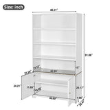 Tall Bookcase Storage Cabinet With 3 Open Shelves & Fluted Double Doors