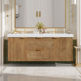 Double Sink Bathroom Vanity Soft Close Doors, Divided Drawers, Wall Mounted - Wood