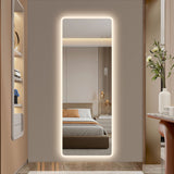 LED Full Length Mirror With Lights, Wall Mounted Full Body Mirror, Dimmable 3 Color Lighting, Anti Fog, Shatter Proof, Memory Function - Clear