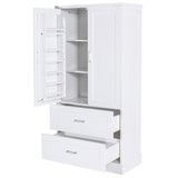 Tall Bathroom Storage Cabinet With 2 Doors And Drawers, Adjustable Shelf