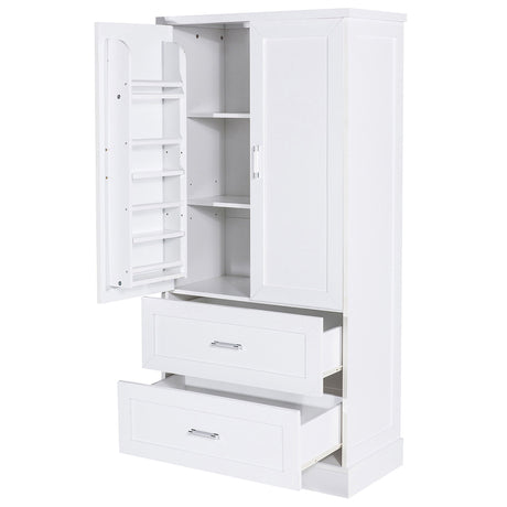Tall Bathroom Storage Cabinet With 2 Doors And Drawers, Adjustable Shelf