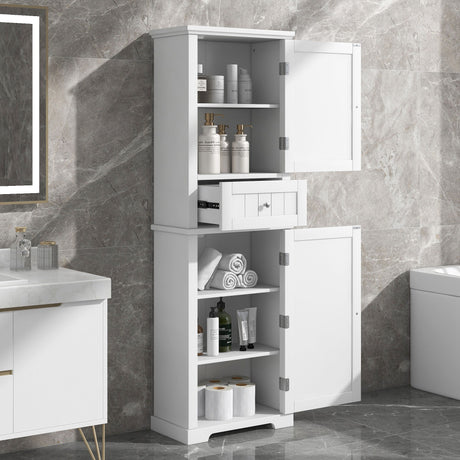 Tall Freestanding Bathroom Storage Cabinet With Drawer And Adjustable Shelf