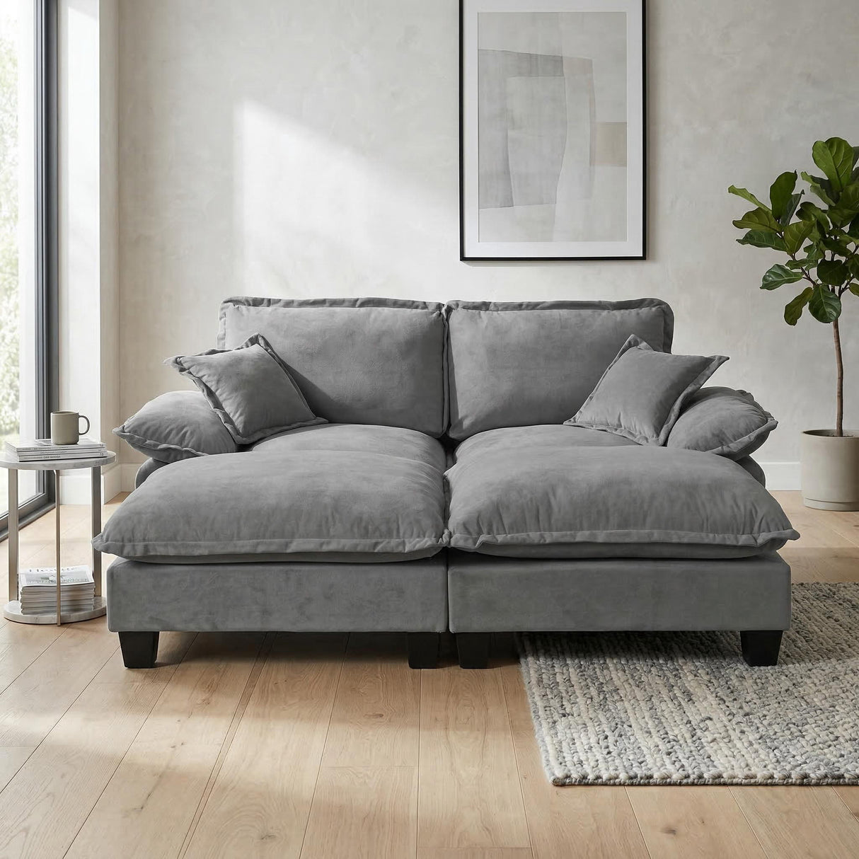 Modular Sectional Sofa With Movable Ottoman & Pillows