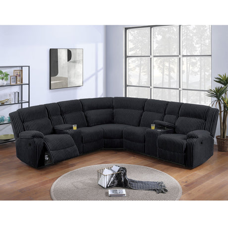 Manual Motion Reclining Sectional LAF / RAF Loveseat With Consoles Cup Holders Upholstered Living Room - Black