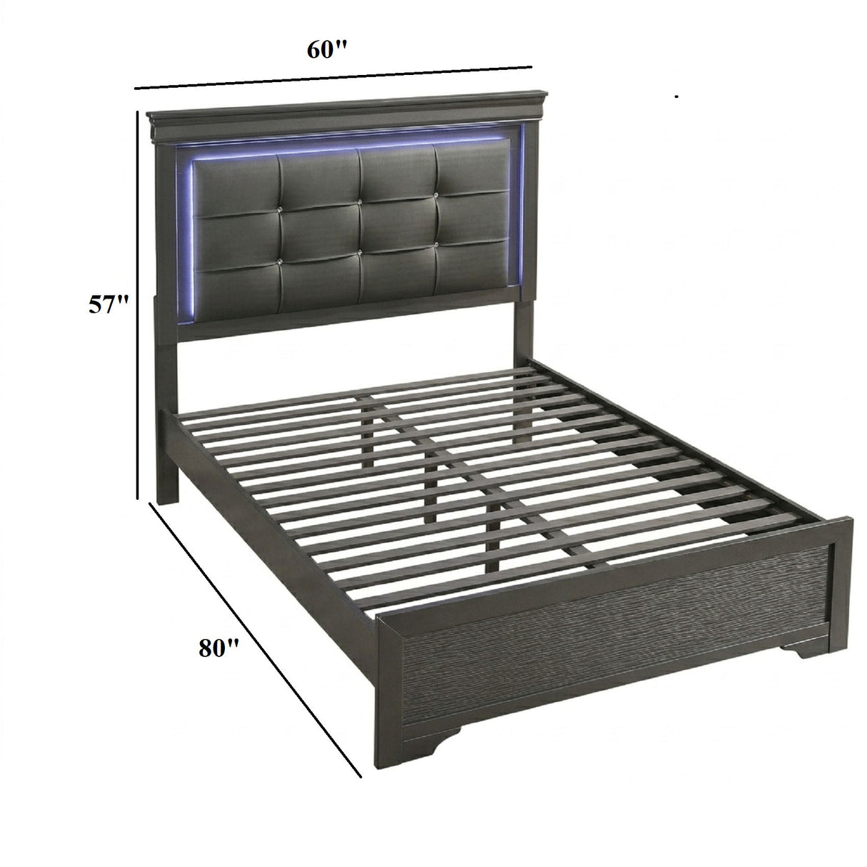 Bed With Square Button Tufting And LED Lights