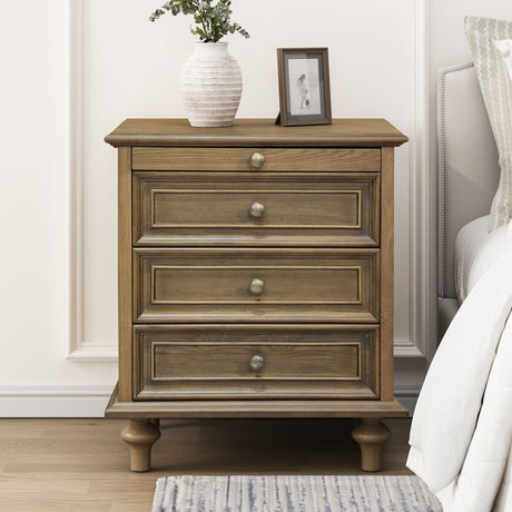 Nightstands With 4 Drawer, Storage End Table With Hidden Pull Out Shelf