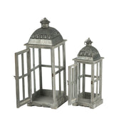 Wooden Candle Lantern Decorative, Hurricane Lantern Holder Decor For Indoor Outdoor, Home Garden Wedding - Gray