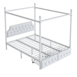 Queen Size Canopy Platform Bed With Upholstered Headboard And 2 Storage Drawers - White