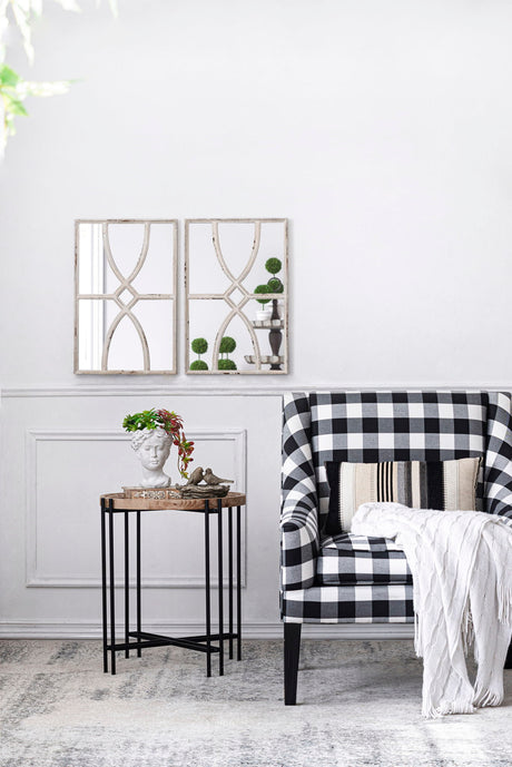 Rectangular Wooden Wall Mirror With Antique Frame, Vertical Or Horizontal Home Decor For Living Room (Set of 2)