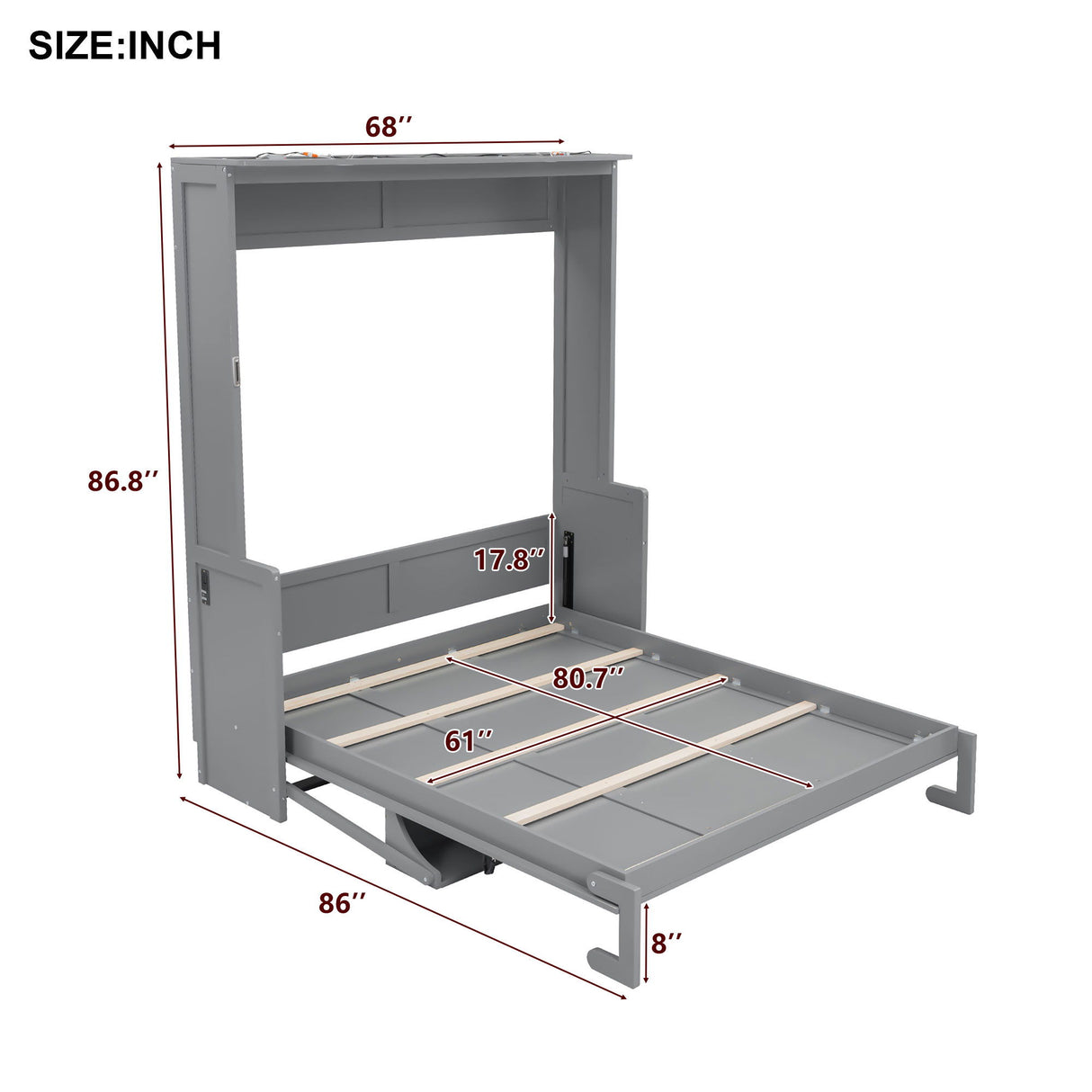 Murphy Bed With Desk, LED Lights And USB Charging Station