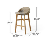 Beeson - Outdoor Wicker And Acacia Wood Barstools Set, Water Resistant - Brown