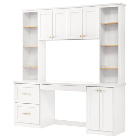 Computer Desk With Hutch, Workstation With Desk Grommet & Keyboard Tray