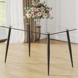 Modern Rectangular Glass Dining Table With Tempered Glass Top And Metal Legs For 4 - 6 People - Black / Transparent