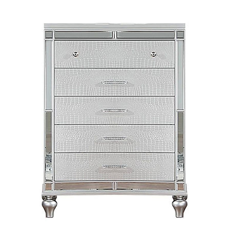 1 Piece Chest With 5 Drawers Snake Skin Bedroom Furniture - Silver