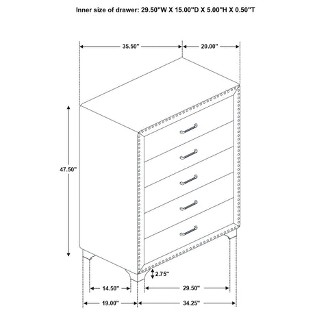 5 Drawer Bedroom Chest With Crystal Pulls