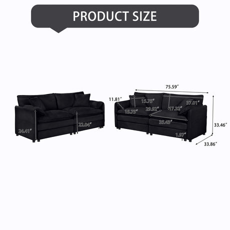 Modern Oversized Deep Seat Luxury 2 Piece Sofa Set With 4 Pillows