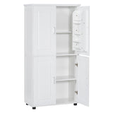 Tall And Wide Bathroom Floor Storage Cabinet With 4 Doors, Adjustable Shelves - White