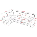 L-Shaped Sectional Sofa With Ottoman, Convertible 4 Seater Couch