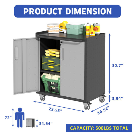 Heavy Duty Metal Garage Storage Cabinet With Wheels Sturdy Tool Organizer