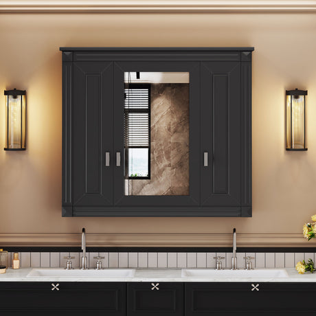 Wall Mounted Bathroom Cabinet With Mirror And 5 Shelves, Rectangular Design
