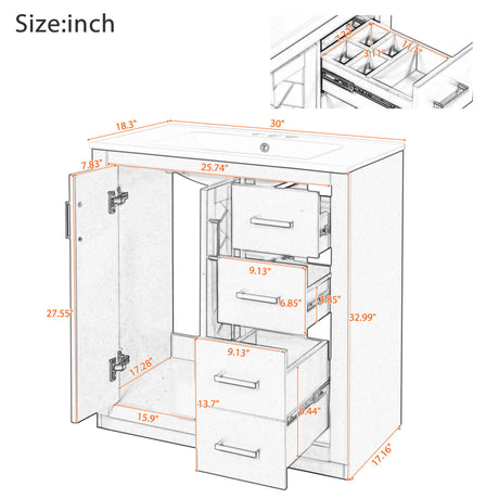 Bathroom Vanity With Sink, Storage Cabinet, Freestanding Set With 3 Drawers & Soft Closing Doors