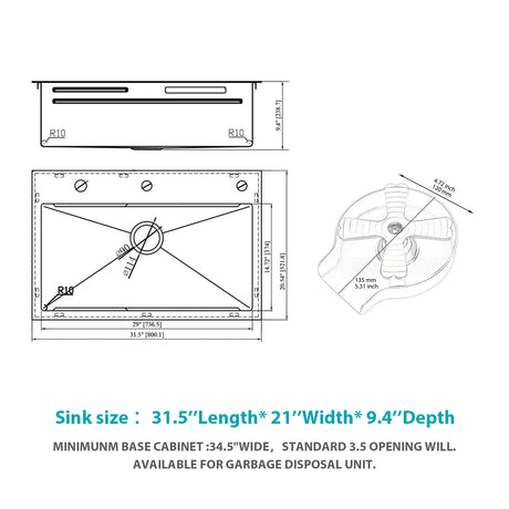 Drop In Waterfall Kitchen Sink With Pull Out Faucet & Cup Washer