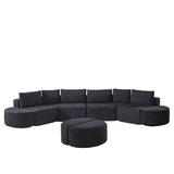 Modular Sectional Sofa With 6 Pillows And 4 Curved Footstools For Living Rooms - Black