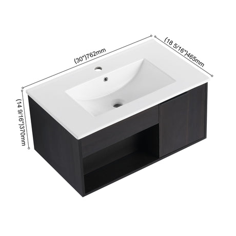 Wall Mounted Floating Bathroom Vanity With Open Shelf & Soft Close Door