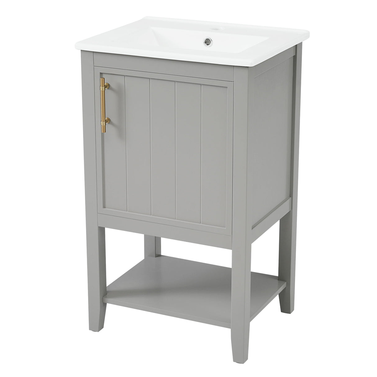 Modern Bathroom Vanity With Sink, Soft-Closing Door And Open Shelf