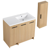 Freestanding Bathroom Vanity Set With Tall Linen Cabinet, 3 Door Storage Cabinet, Single Sink