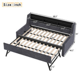 Twin Size Daybed With Trundle With LED Light ＆ Charging Station - Dark Gray