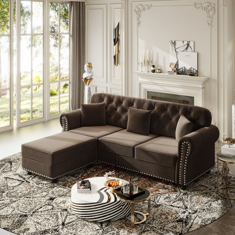 Upholstered 3 Seater Sofa Set With Ottoman