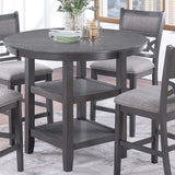 5 Piece Counter Height Dining Set With Storage Shelves Round Table And Upholstered High Chairs - Gray