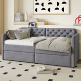 Twin Size Upholstered Daybed With 2 Storage Drawers And USB Charging Design - Gray