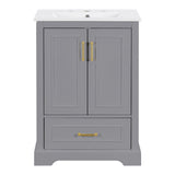 Bathroom Vanity With Sink, 1 Divided Drawer And 2 Soft Close Doors With Double Shelf