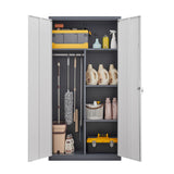 Wardrobe With Hanging Rod And Compartments, Lockable Closet With Locks & Keys For Bedroom - Gray