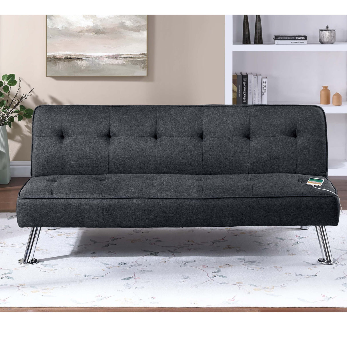 Tufted Sofa With USB Port For Living Room