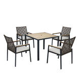 5 Piece Patio Dining Table Set, Acacia Wood Table Top With Umbrella Hole