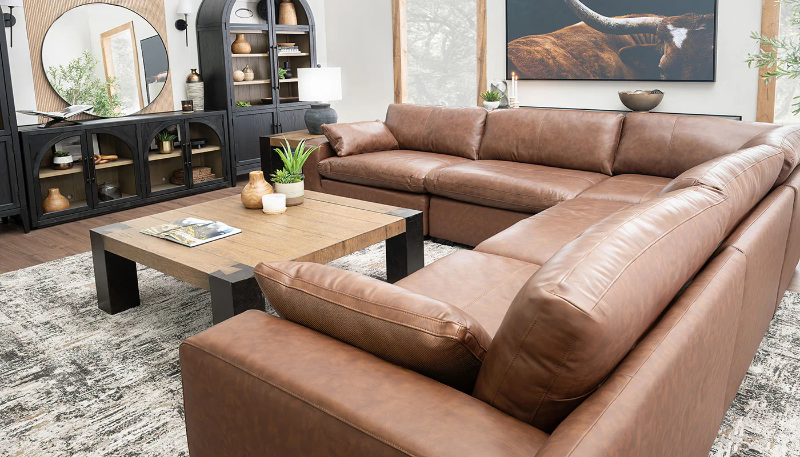 City Limits II 5-Piece Brown Leather Sectional - ARCDSCLx2+RACDSCL+LACDSCL+WEDSCL