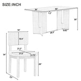 Dining Table Set With 6 Upholstered Chairs, Rectangular Table With Cutout Legs