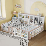 Platform Bed Frame With Guardrail, Storage Shelves & Bookshelf