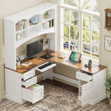 Space Saving L-Shaped Computer Desk With Keyboard Tray & Charging Stations